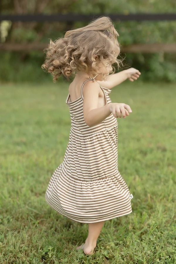 Bambi & Birdie - Kids Twirl Dress - CARAMEL STRIPE
