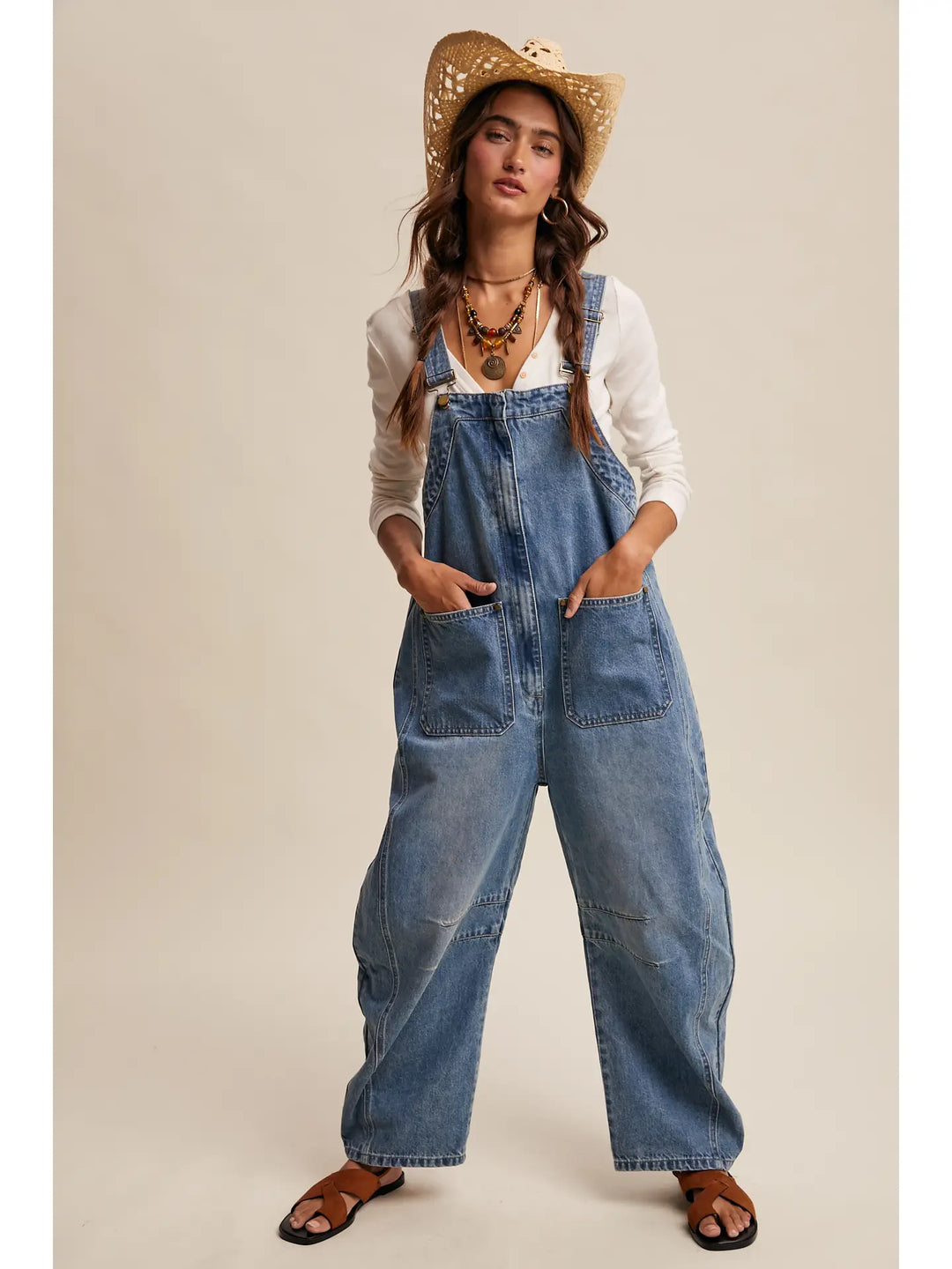 Western Wide-Leg Denim Overalls