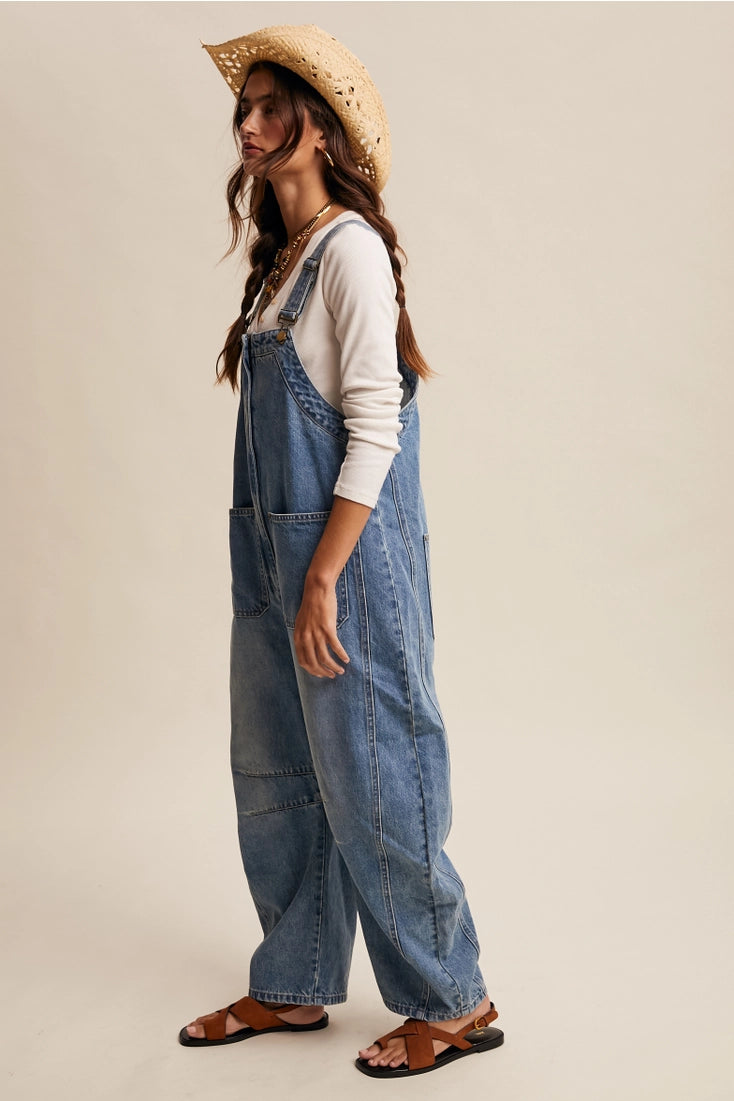 Western Wide-Leg Denim Overalls