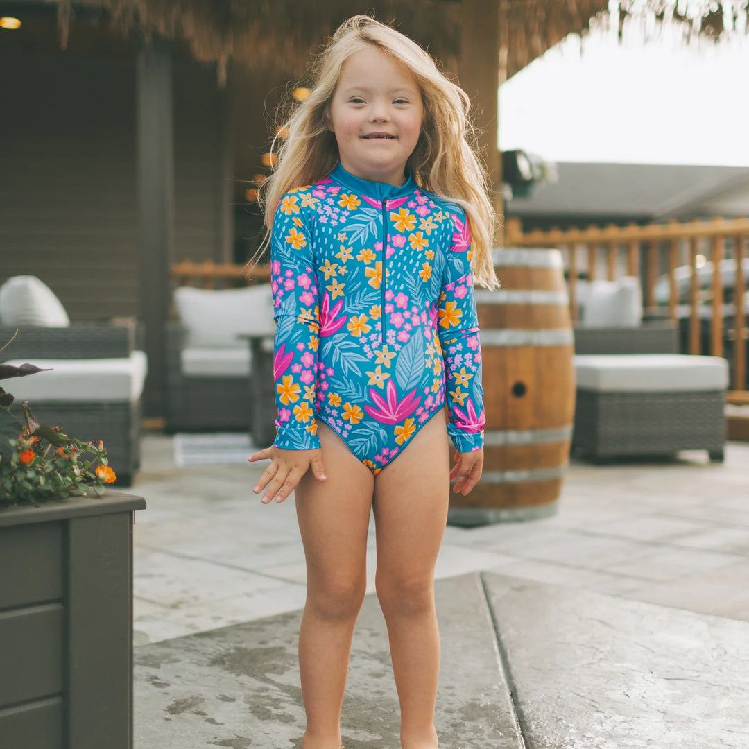 Long Sleeve Bodysuit-Bloom Lagoon