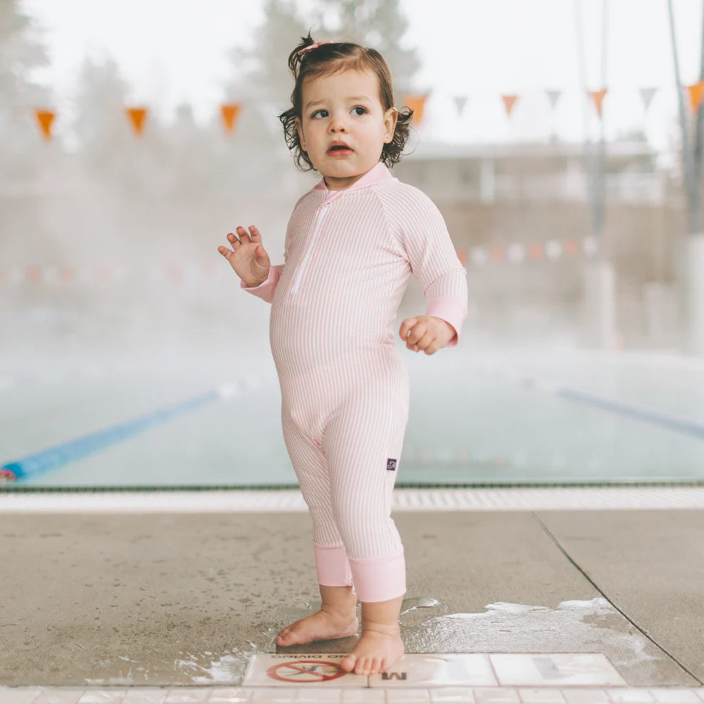 Full Zipper Sunsuit- Coral Seersucker