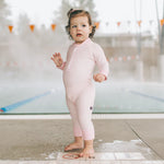 Load image into Gallery viewer, Full Zipper Sunsuit- Coral Seersucker
