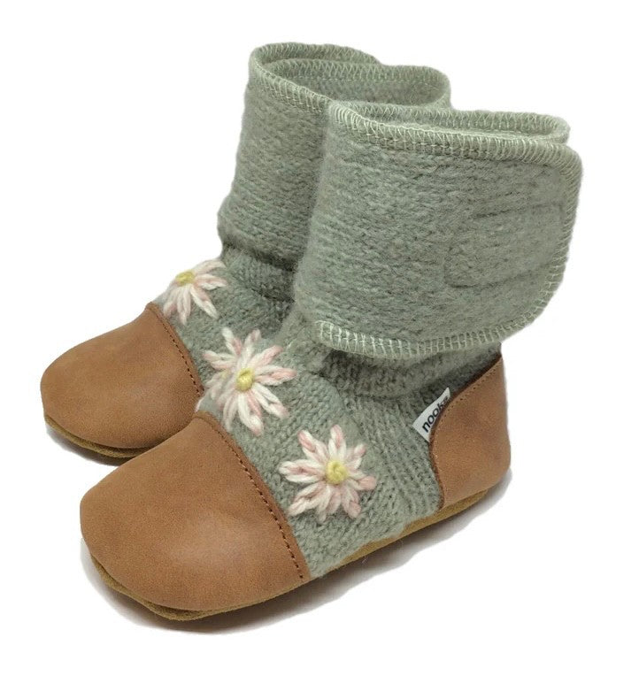 Nooks - Sage Embroidered Felted Wool Booties
