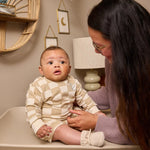 Load image into Gallery viewer, Dirkje boys' sweater loose fit off-white sand checked
