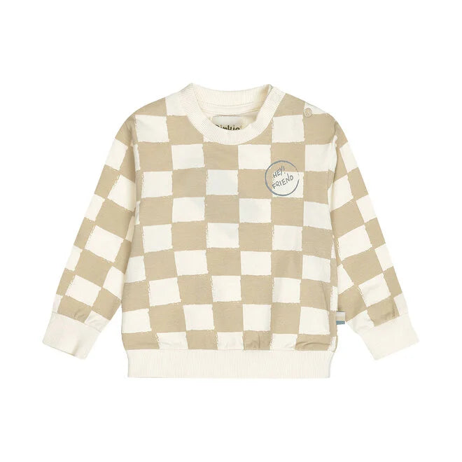 Dirkje boys' sweater loose fit off-white sand checked