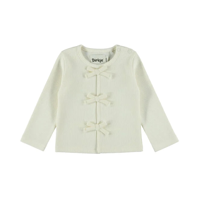Dirkje Bow Ribbed Long Sleeve Top – Antique White