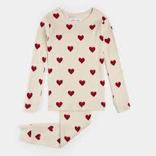 Petit Lem - Ribbed Heart Print PJ Set