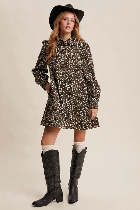 Wild West Leopard Denim Shirt Dress