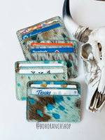 Load image into Gallery viewer, Cowhide Credit Card Holder - Acid Wash Torquoise
