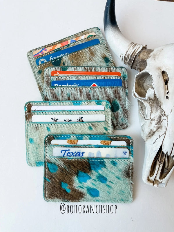 Cowhide Credit Card Holder - Acid Wash Torquoise